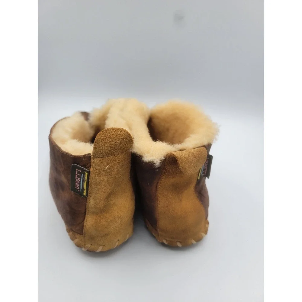 LL Bean Wicked Good Shearling Moccasin Slippers Brown Leather Mens 8 M